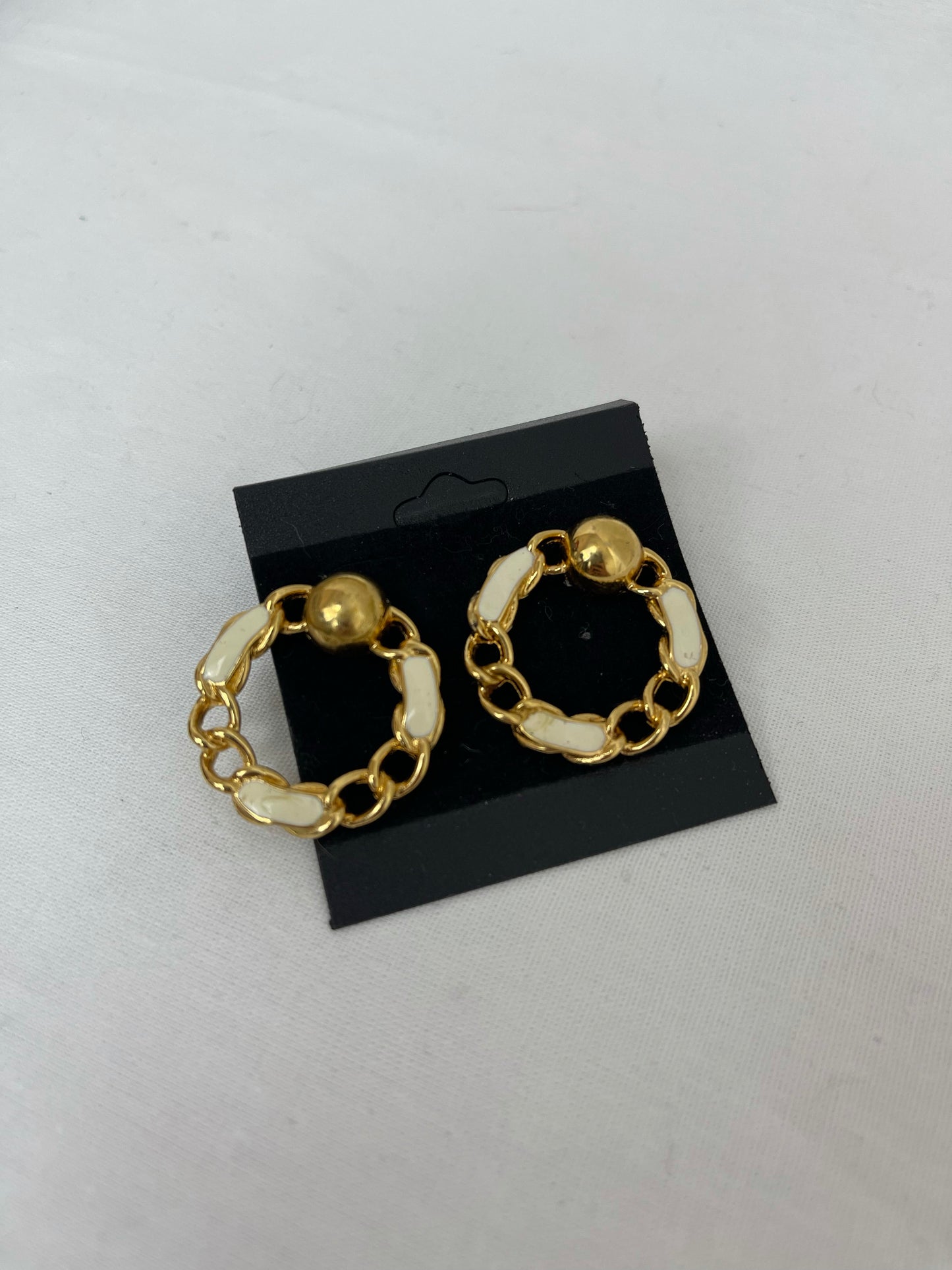 Vintage Gold & White Chain Hoops