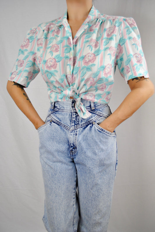 Vintage Pastel Floral Blouse