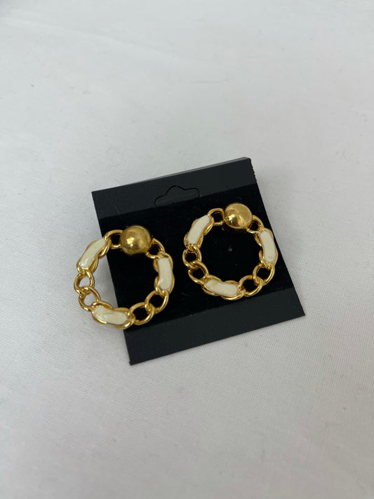 Vintage Gold & White Chain Hoops