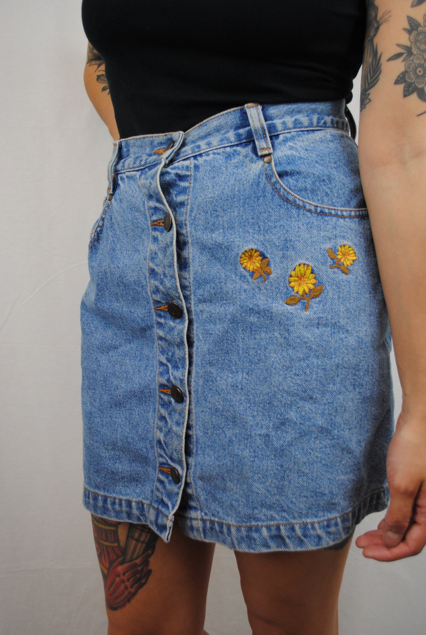 Vintage Embroidered Denim Skirt